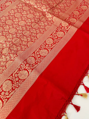 Banarasi Katan Silk Saree | Red | Handwoven | Silk Mark Certified | Ships from California